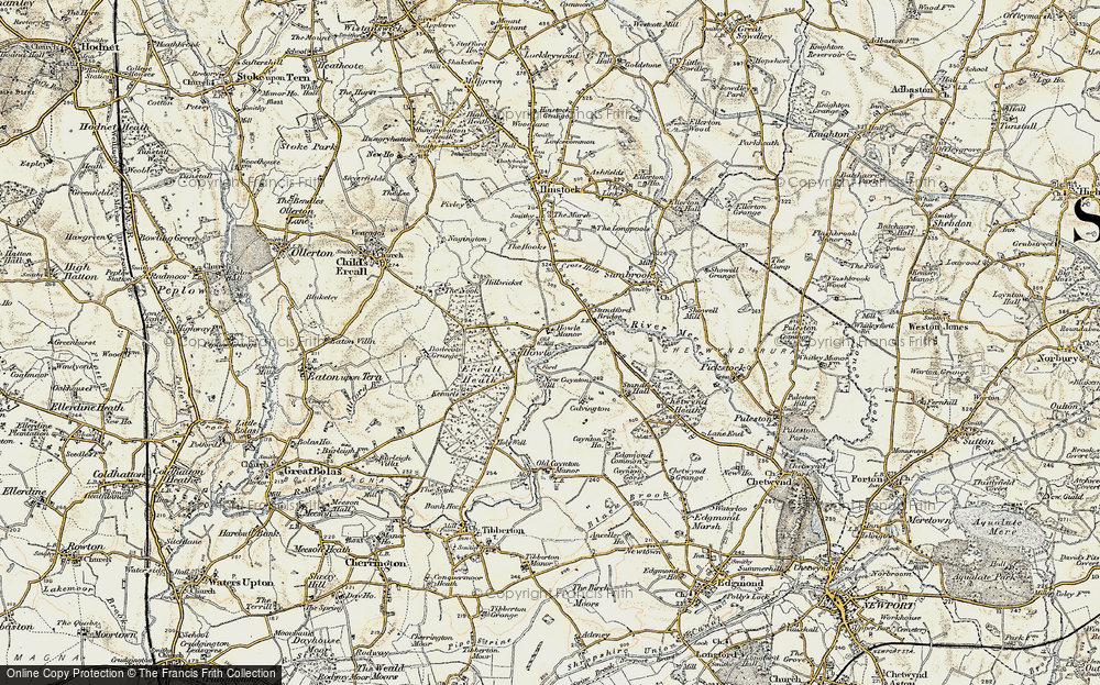 Old Map of Historic Map covering Ercall Heath in 1902
