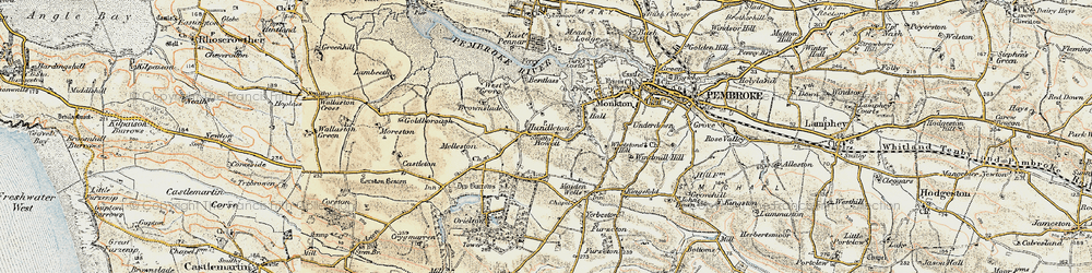 Old map of Hundleton in 1901-1912