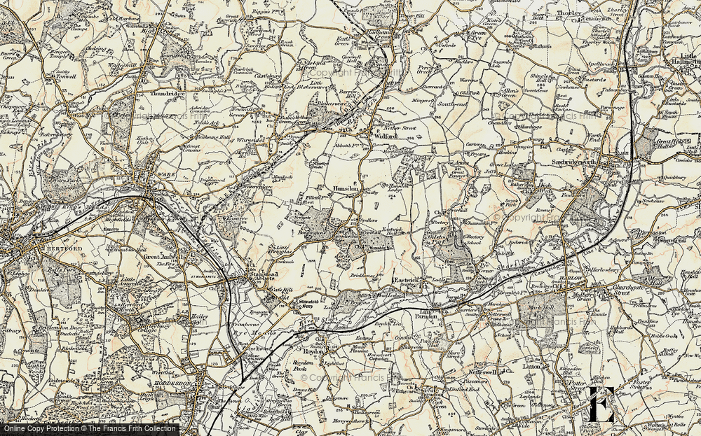 Old Map of Historic Map covering Bonningtons in 1898