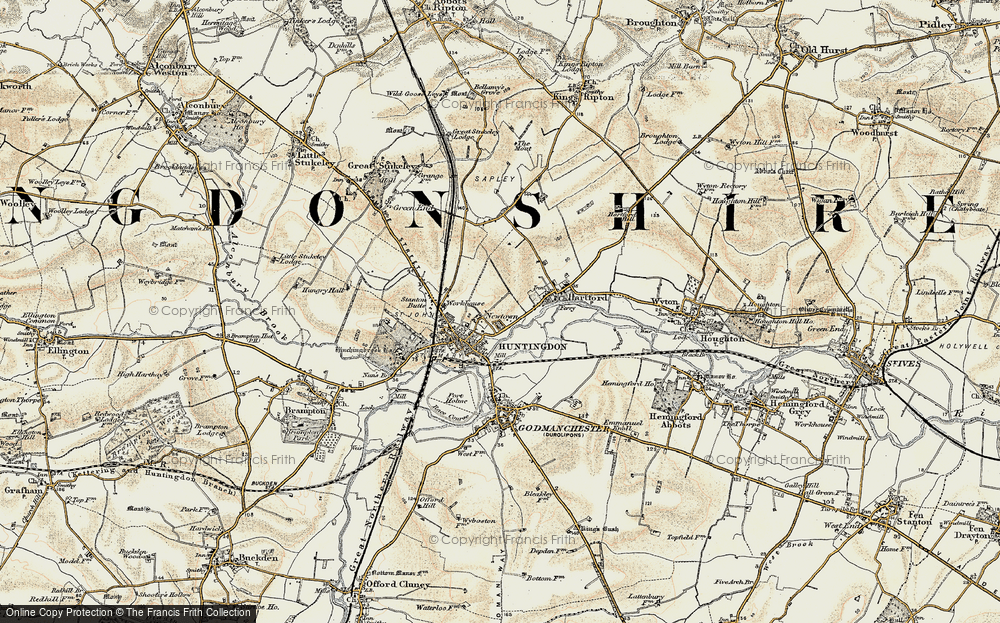 Old Map of Huntingdon, 1901 in 1901