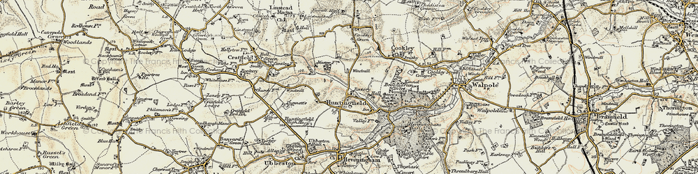 Old map of Huntingfield in 1901-1902