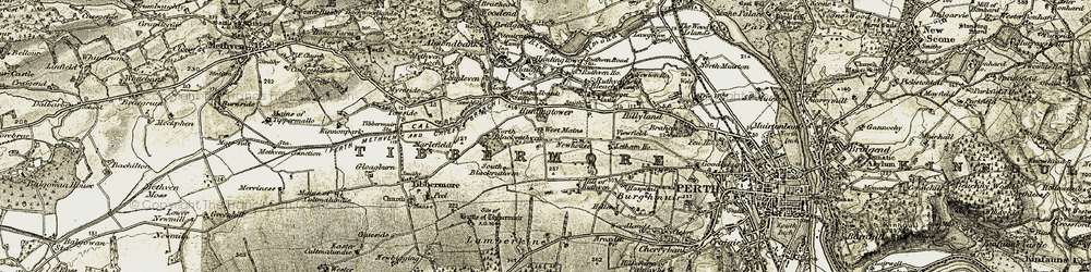 Old map of Huntingtower in 1906-1908