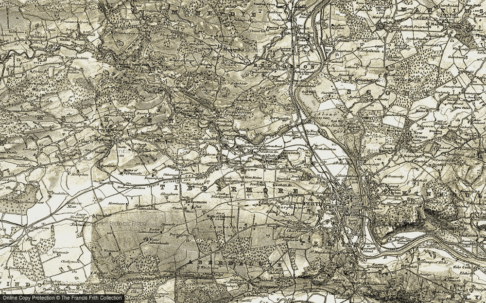 Old Map of Huntingtower Haugh, 1906-1908 in 1906-1908