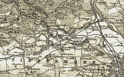 Old map of Huntingtower Haugh in 1906-1908