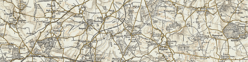 Old map of Hunworth in 1901-1902