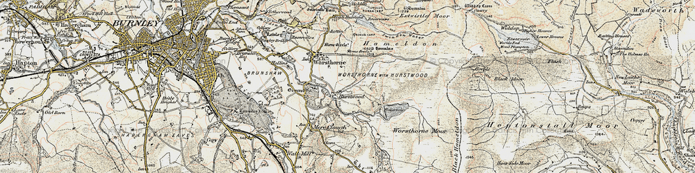 Old map of Worsthorne Moor in 1903