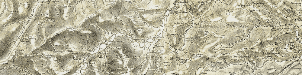 Old map of Whitehillshiel in 1901-1904
