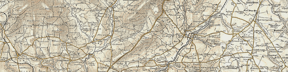Old map of Afon Glandy in 1901
