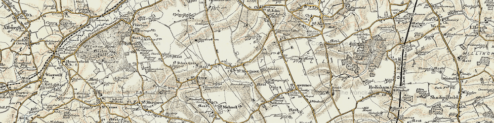 Old map of Ilketshall St Margaret in 1901-1902