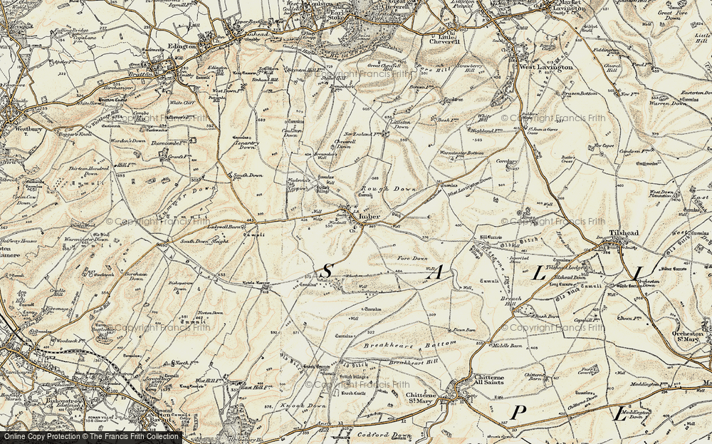 Old Map of Historic Map covering Brouncker's Well in 1898-1899