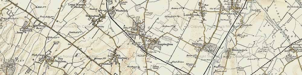 Old map of Impington in 1899-1901