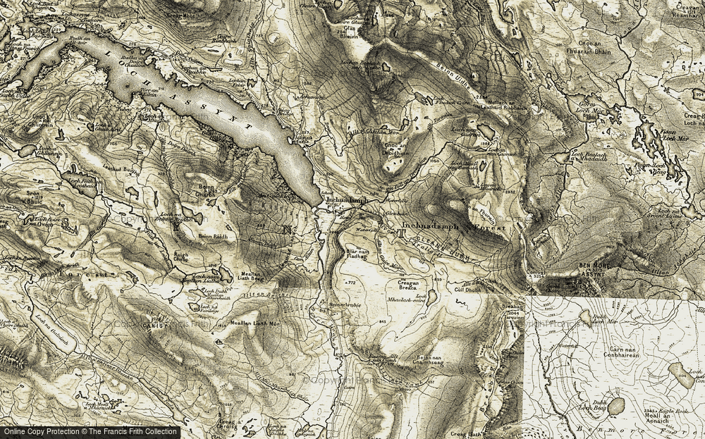 Old Map of Inchnadamph, 1910-1912 in 1910-1912
