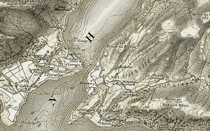 Old map of Allt Dail na Mine in 1906-1908