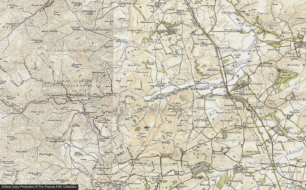 Old Map of Historic Map covering Brough Law in 1901-1903