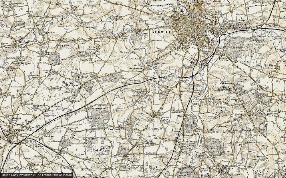 Old Map of Intwood, 1901-1902 in 1901-1902