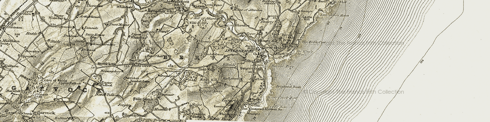 Old map of Bervie Bay in 1908