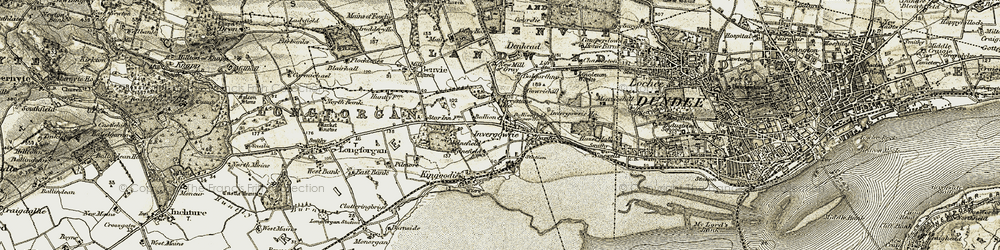 Old map of Invergowrie in 1907-1908