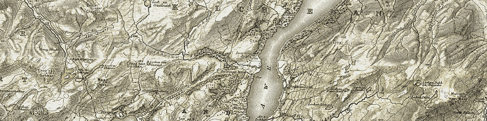 Old map of Abhainn Fionain in 1906-1907