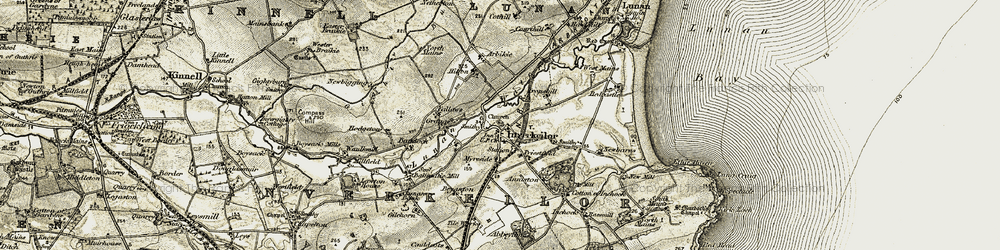 Old map of Inverkeilor in 1907-1908