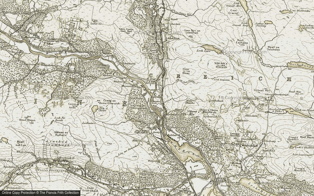 Old Map of Historic Map covering Allt na Ciste Duibhe in 1910-1912