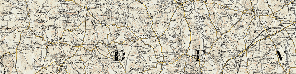 Old map of Langabeare Barton in 1899-1900
