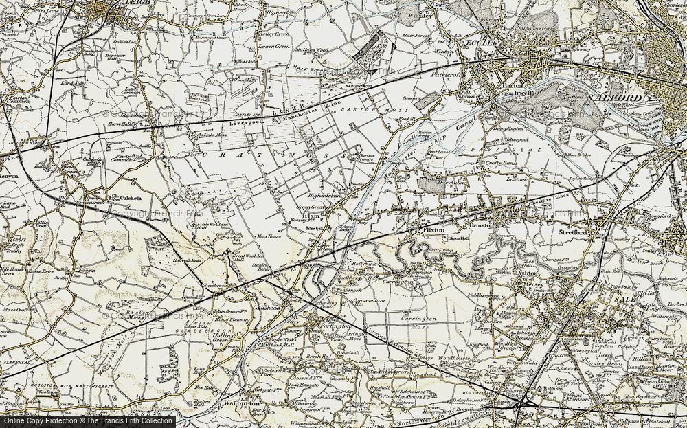 OLD ORDNANCE SURVEY MAP PARTINGTON 1904 IRLAM CADISHEAD BRIDGE TANNERY THE GREEN 