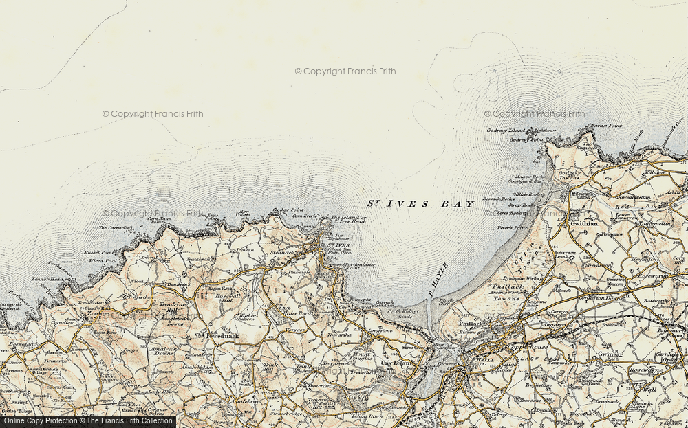 Old Map of Historic Map covering St Ives Bay in 1900