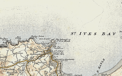 Old map of St Ives Bay in 1900