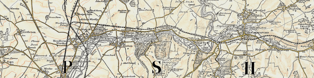 Old map of Itchen Abbas in 1897-1900