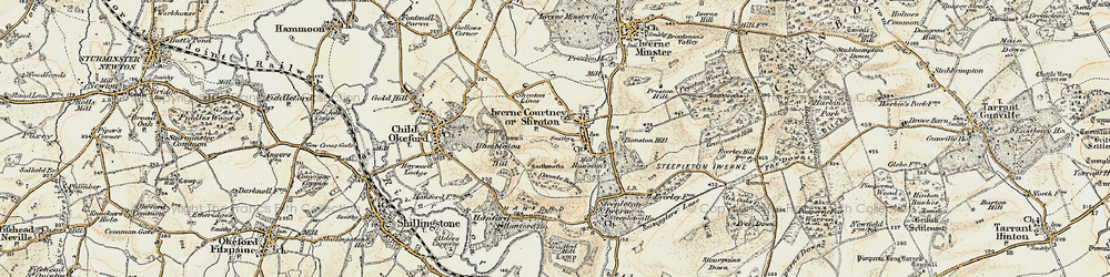 Old map of Iwerne Courtney in 1897-1909