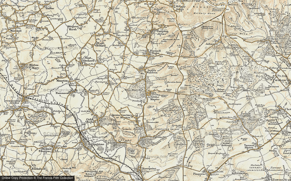 Old Map of Iwerne Minster, 1897-1909 in 1897-1909