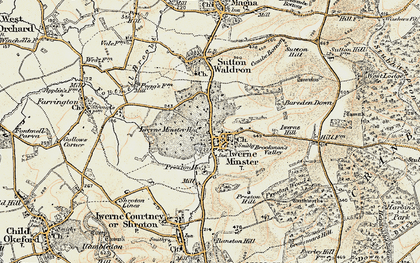 Old map of Iwerne Minster in 1897-1909