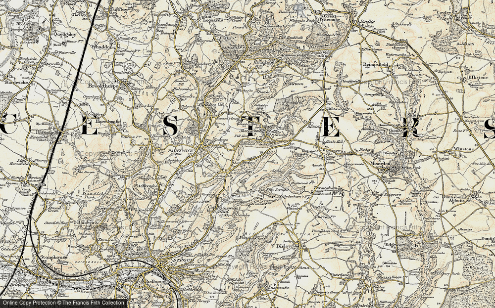 Old Map of Historic Map covering Painswick Lodge in 1898-1900