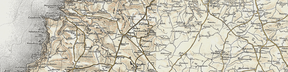 Old map of Jacobstow in 1900