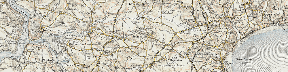 Old map of Jeffreyston in 1901-1912