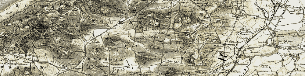 Old map of Kedlock Feus in 1906-1908