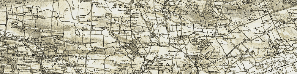 Old map of Kellas in 1907-1908