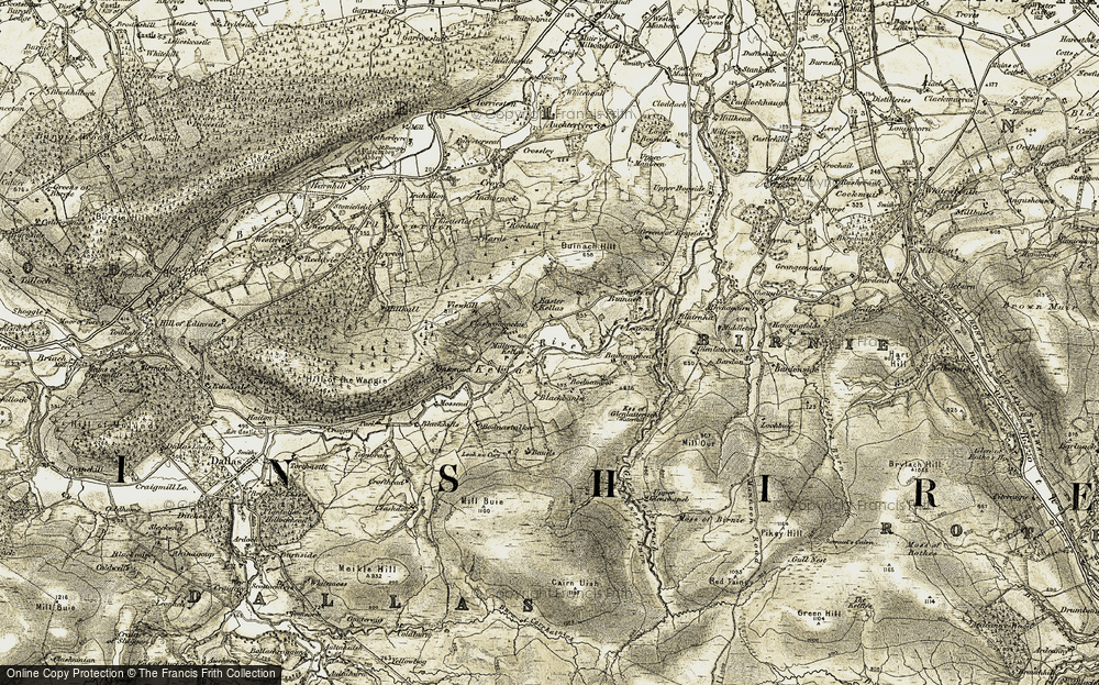 Old Map of Historic Map covering Bodnastalker in 1910-1911