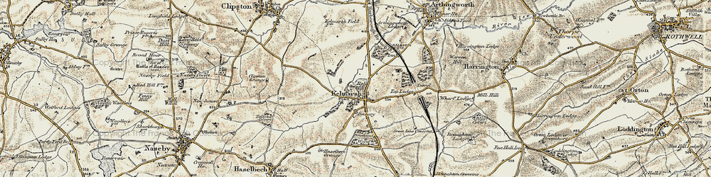 Old map of Kelmarsh in 1901-1902