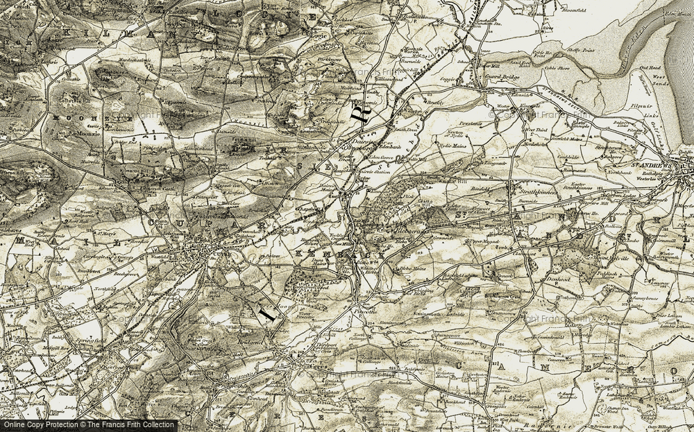 Old Map of Historic Map covering Blebo Mains in 1906-1908