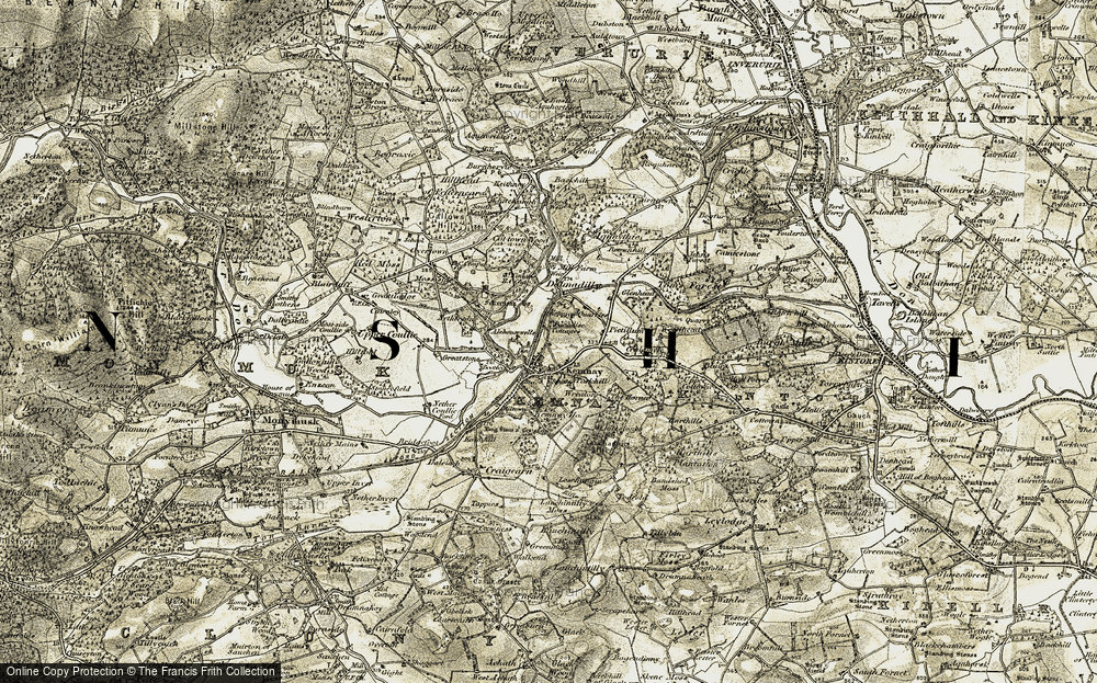 Old Map of Historic Map covering Bogs of Coullie in 1909-1910