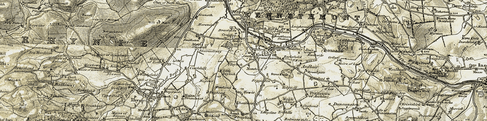 Old map of Leith Hall in 1908-1910