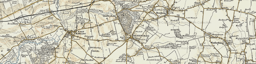 Old map of Kenninghall in 1901