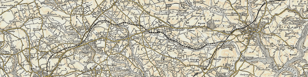 Old map of Kerley Downs in 1900