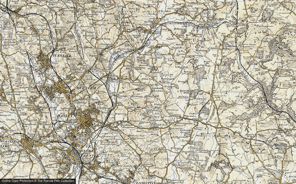 Old Map of Historic Map covering Wetley Moor in 1902