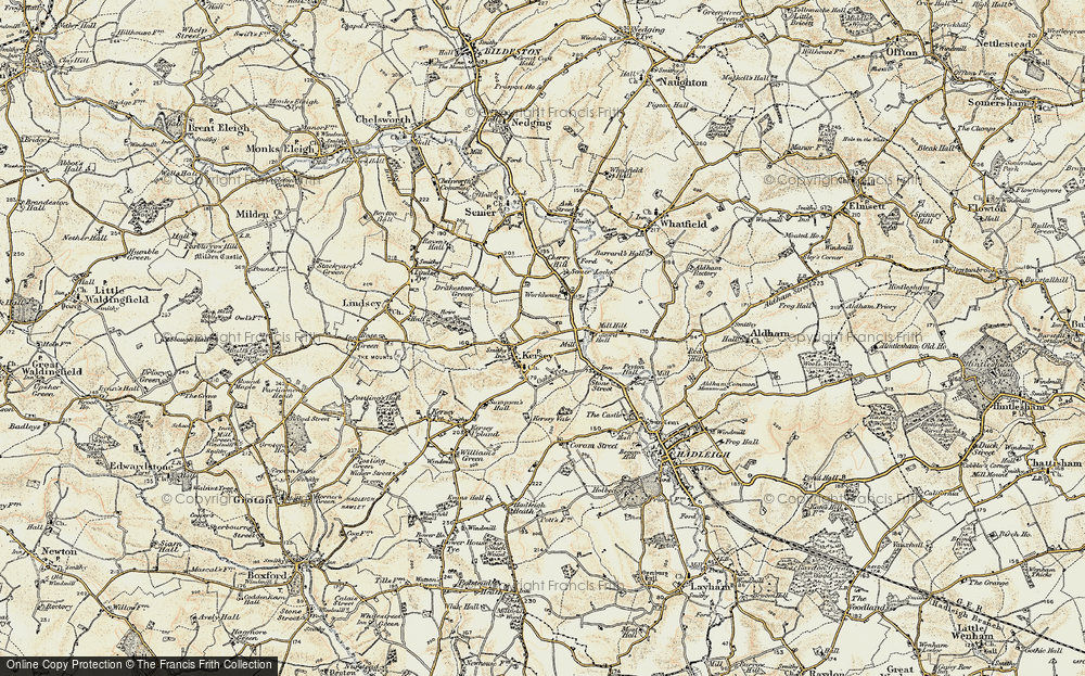 Old Map of Kersey, 1898-1901 in 1898-1901