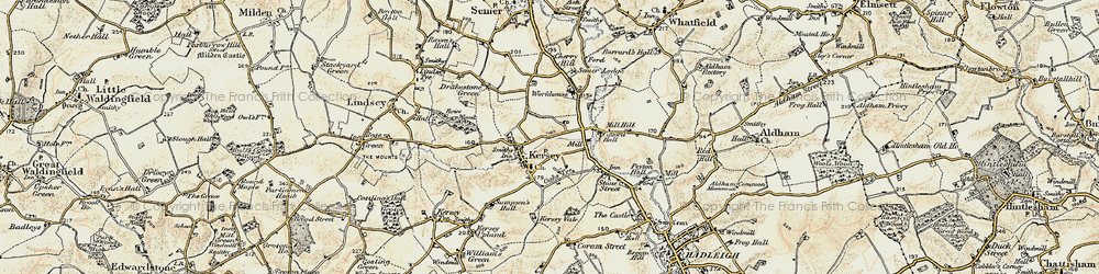 Old map of Kersey in 1898-1901