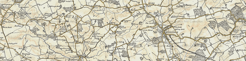 Old map of Kersey Upland in 1898-1901