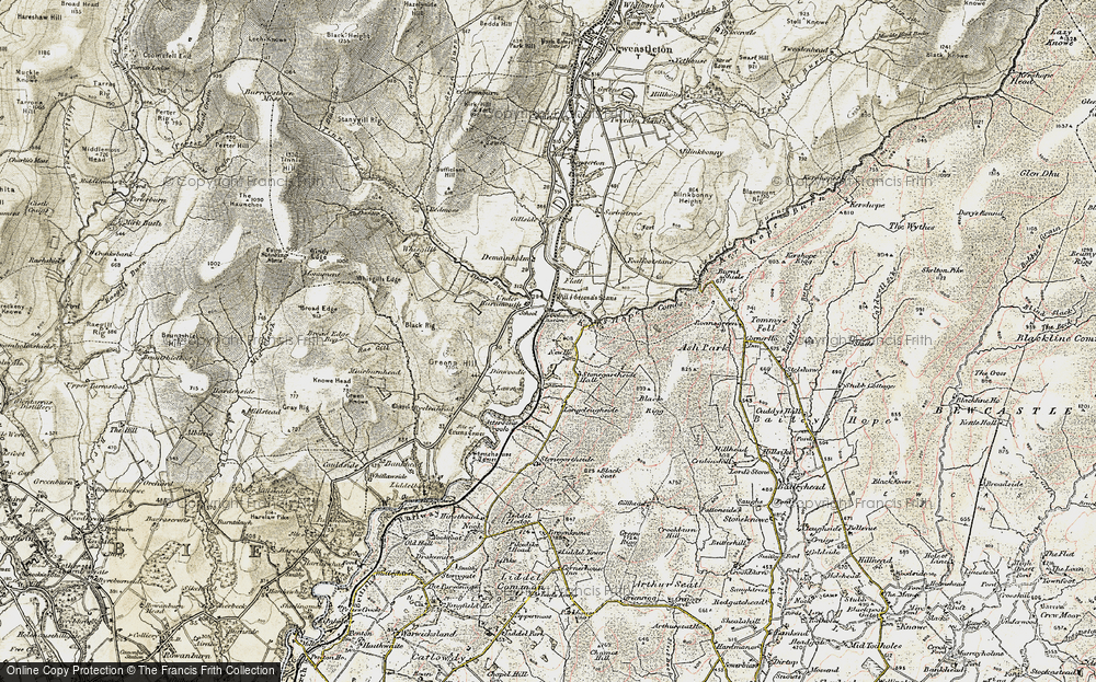 Old Map of Historic Map covering Black Rigg in 1901-1904
