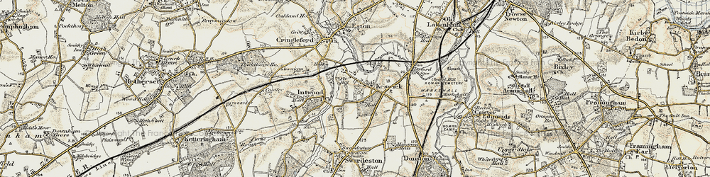 Old map of Keswick Hall (Coll) in 1901-1902